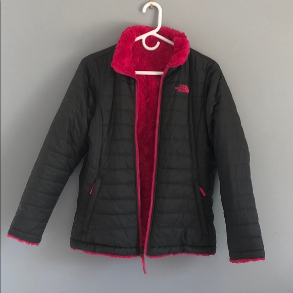The North Face Jackets \u0026 Coats | North Face Girls Reversible Fuzzy Down Coat XL | Color: Gray/Pink | Size: Xlg | Madi_A13's Closet